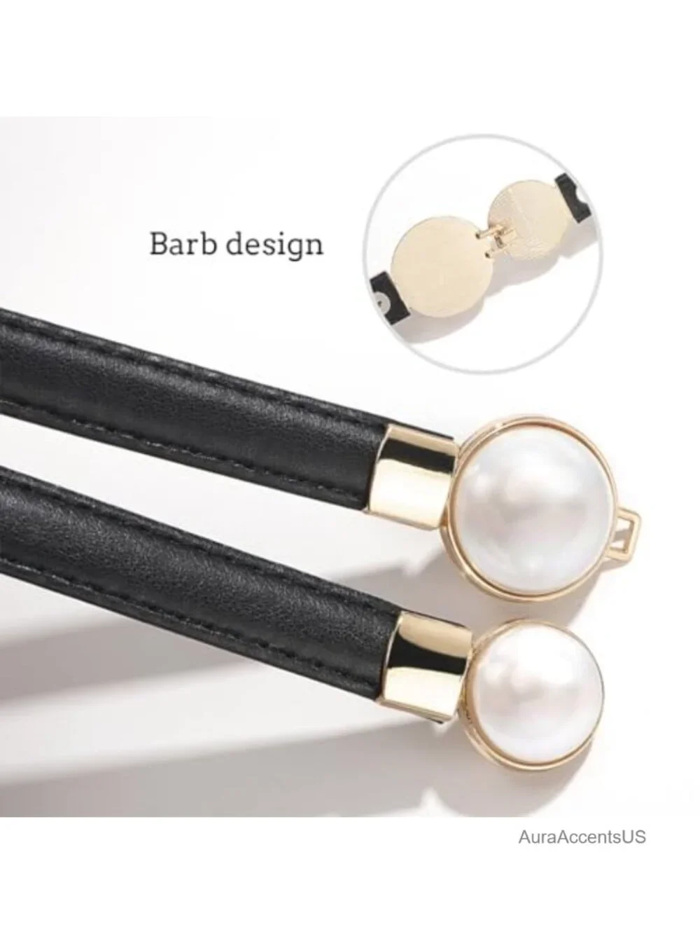 Thin PU Leather Skinny Belt with Pearl Buckle for Dresses